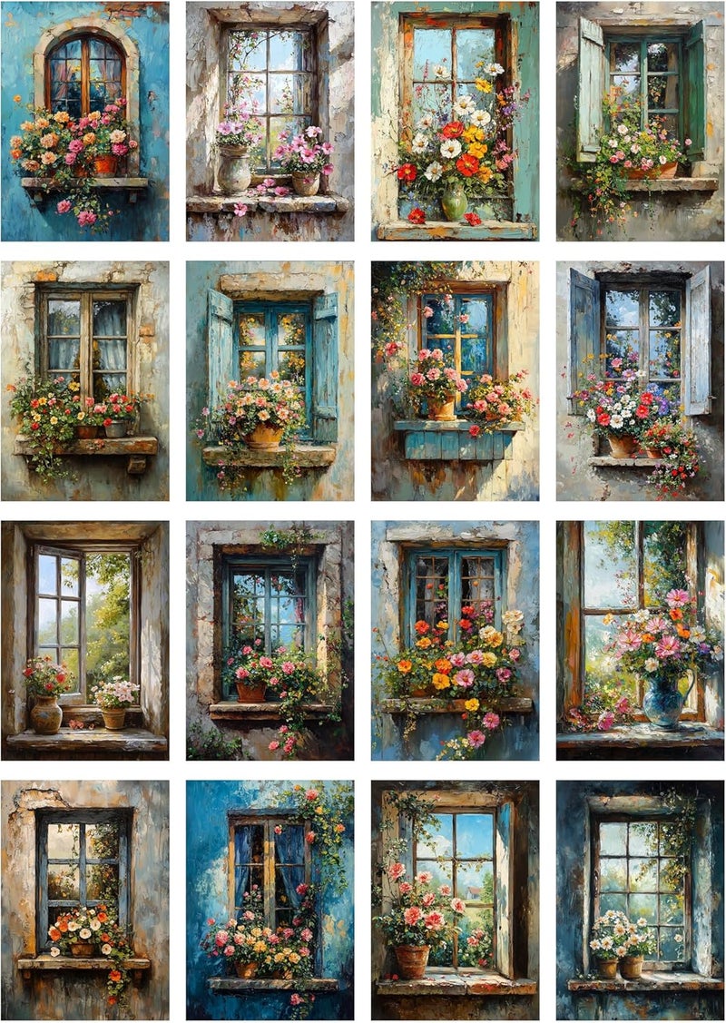 Flonz Decoupage Paper Pack (35 Sheets 6"x8") Window Garden Charm: Beautiful Vintage Windows Adorned with Vibrant Flowers in Rustic pots, evoking Warmth and Countryside Serenity Vintage - Image 2