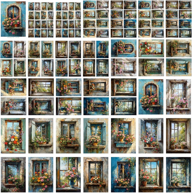 Flonz Decoupage Paper Pack (35 Sheets 6"x8") Window Garden Charm: Beautiful Vintage Windows Adorned with Vibrant Flowers in Rustic pots, evoking Warmth and Countryside Serenity Vintage - Image 4