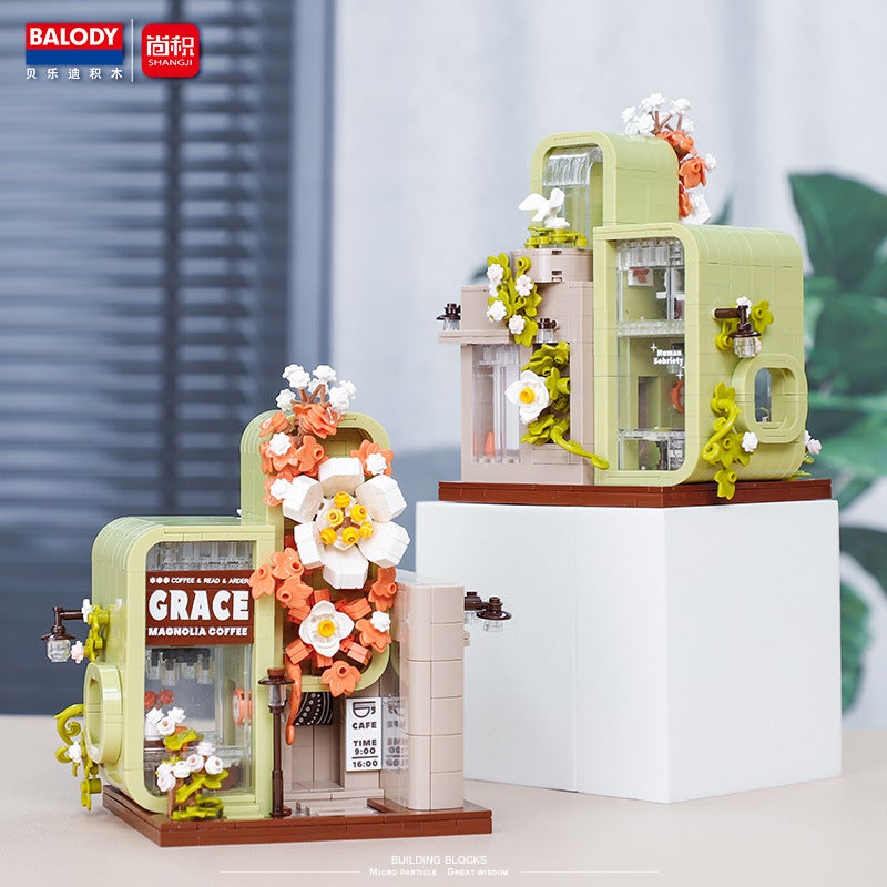 Little Red Book Beledi Small Particles Assembling Flower Street Series 21190-21193 Building Block Toy Gift - Image 4