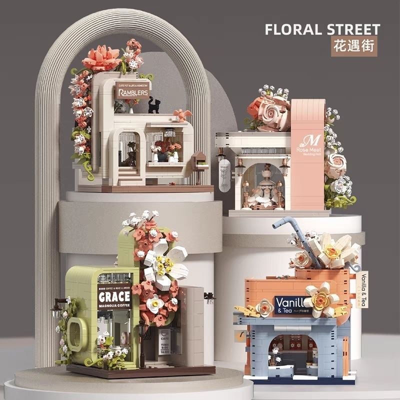 Little Red Book Beledi Small Particles Assembling Flower Street Series 21190-21193 Building Block Toy Gift - Image 3