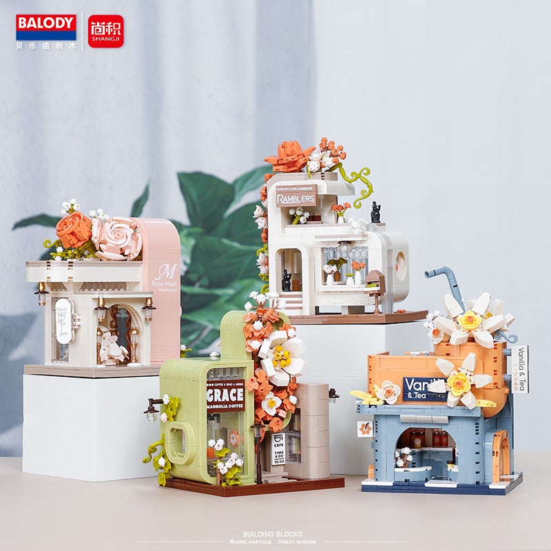 Little Red Book Beledi Small Particles Assembling Flower Street Series 21190-21193 Building Block Toy Gift - Image 2
