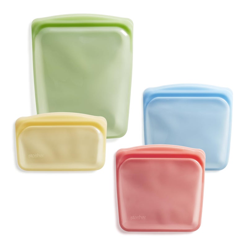 Stasher Silicone Reusable Storage Bags, 4-Pack, Reusable Freezer Bags, Microwave, Dishwasher, Oven Safe, Sous Vide, Premium Lunch Containers, Eco Friendly, Food Storage Bags, Snack Bags, Multicolor - Image 1