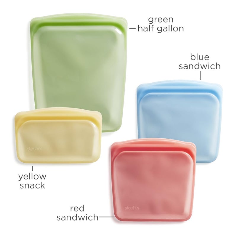 Stasher Silicone Reusable Storage Bags, 4-Pack, Reusable Freezer Bags, Microwave, Dishwasher, Oven Safe, Sous Vide, Premium Lunch Containers, Eco Friendly, Food Storage Bags, Snack Bags, Multicolor - Image 5