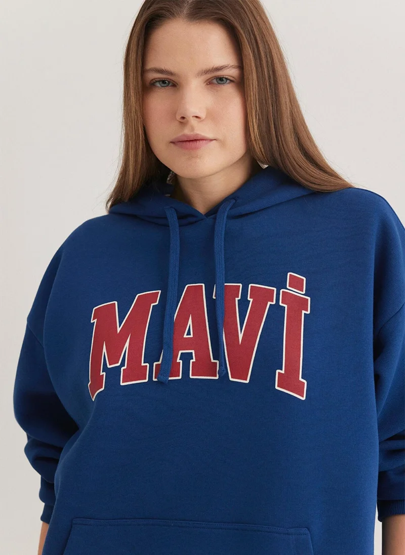 MAVI Mavi Logo Printed Hooded Navy Sweatshirt