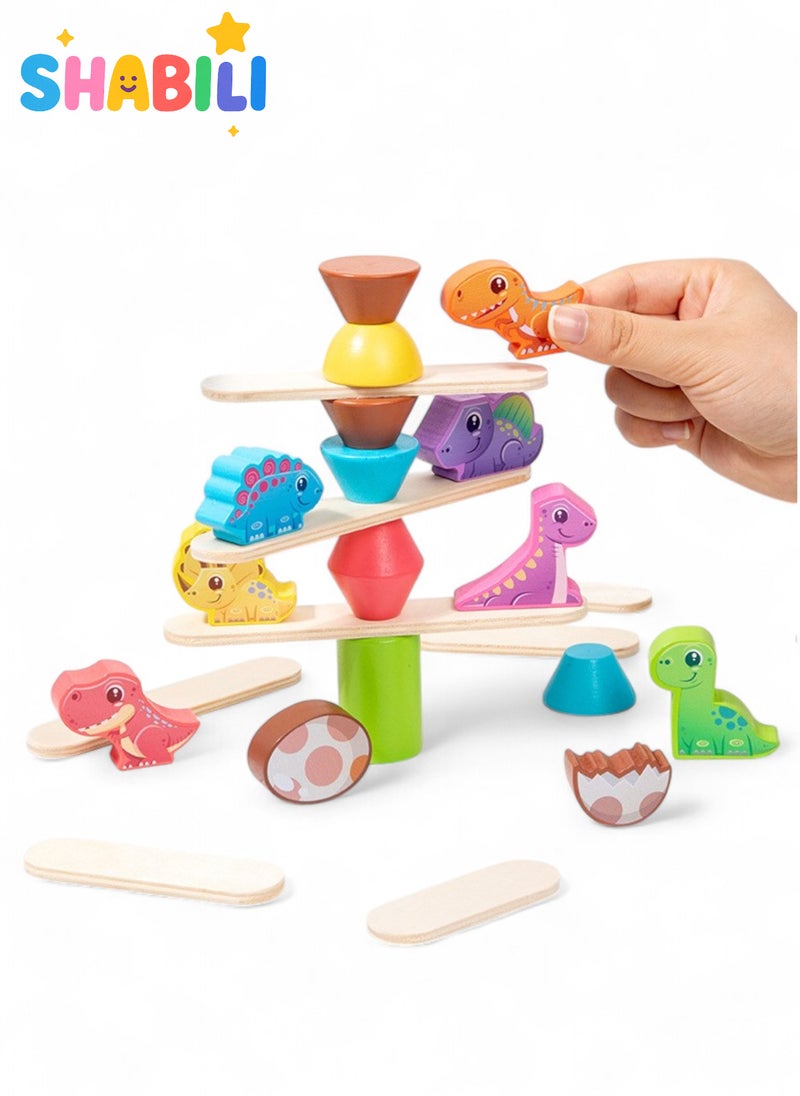 شبيلي لعبة توازن بازل ديناصور مونتيسوري خشبية للأطفال تنمية المهارات هدية عيد ميلاد للأطفال الأولاد والبنات من عمر ٣ إلى ٦ سنوات - Image 1