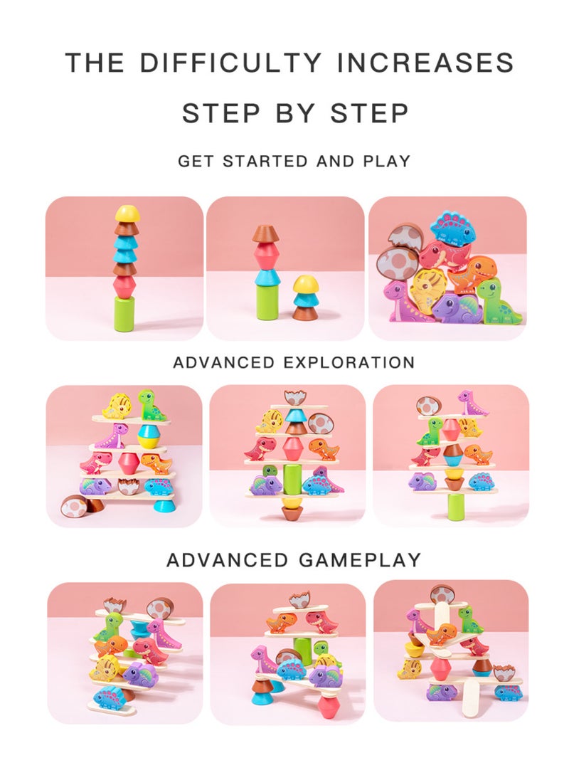 شبيلي لعبة توازن بازل ديناصور مونتيسوري خشبية للأطفال تنمية المهارات هدية عيد ميلاد للأطفال الأولاد والبنات من عمر ٣ إلى ٦ سنوات - Image 2