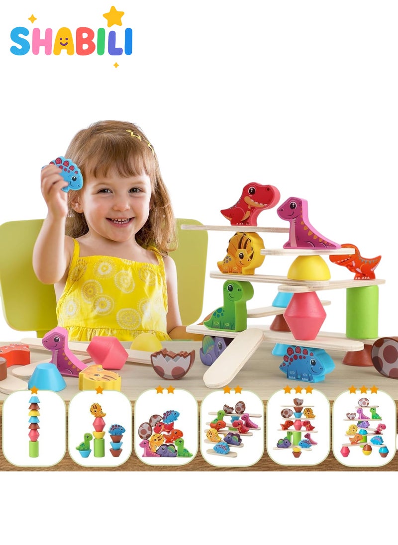 شبيلي لعبة توازن بازل ديناصور مونتيسوري خشبية للأطفال تنمية المهارات هدية عيد ميلاد للأطفال الأولاد والبنات من عمر ٣ إلى ٦ سنوات - Image 4