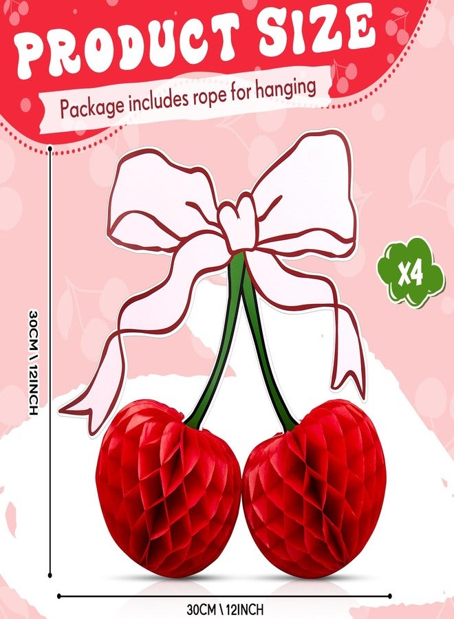 Weekgrat 4 Pcs 3D Red Cherry Bow Honeycomb Birthday Party Decorations 12 Inch Large Cherry Centerpiece Table Party Decorations for Home Baby Shower - Image 2