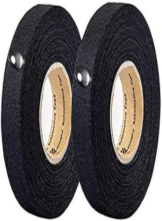 YMEGS 689 2 Rolls Automotive Wiring Harness Cloth Tape High Temp Wire Harness Wrapping Tape, Black Adhesive Fabric Tape,Noise Damping Heat Proof (19MM 25M)