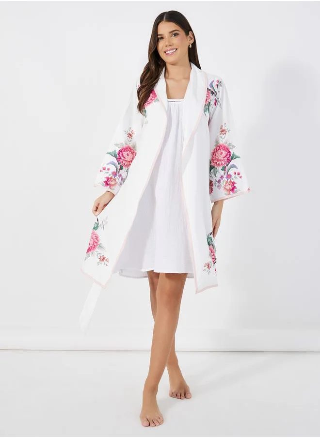 Styli Floral Print Contrast Edge Robe