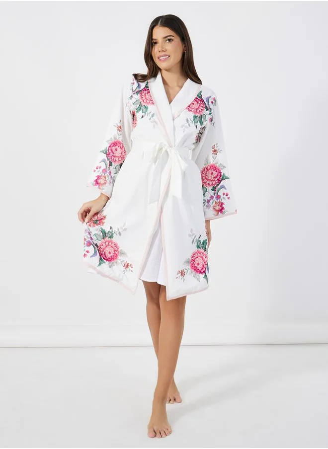 Styli Floral Print Contrast Edge Robe