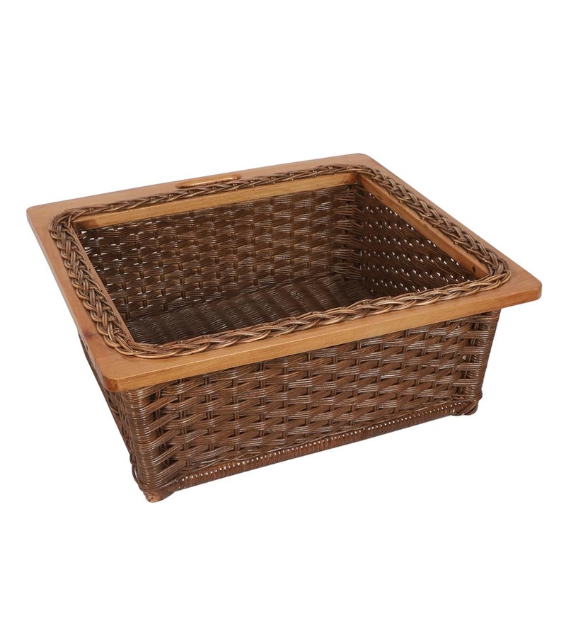 Akway AKWAY Wicker Basket For Modular Kitchen | Pull Out Basket (22.5W x 20L x 8H, Dark Brown)  - Image 2
