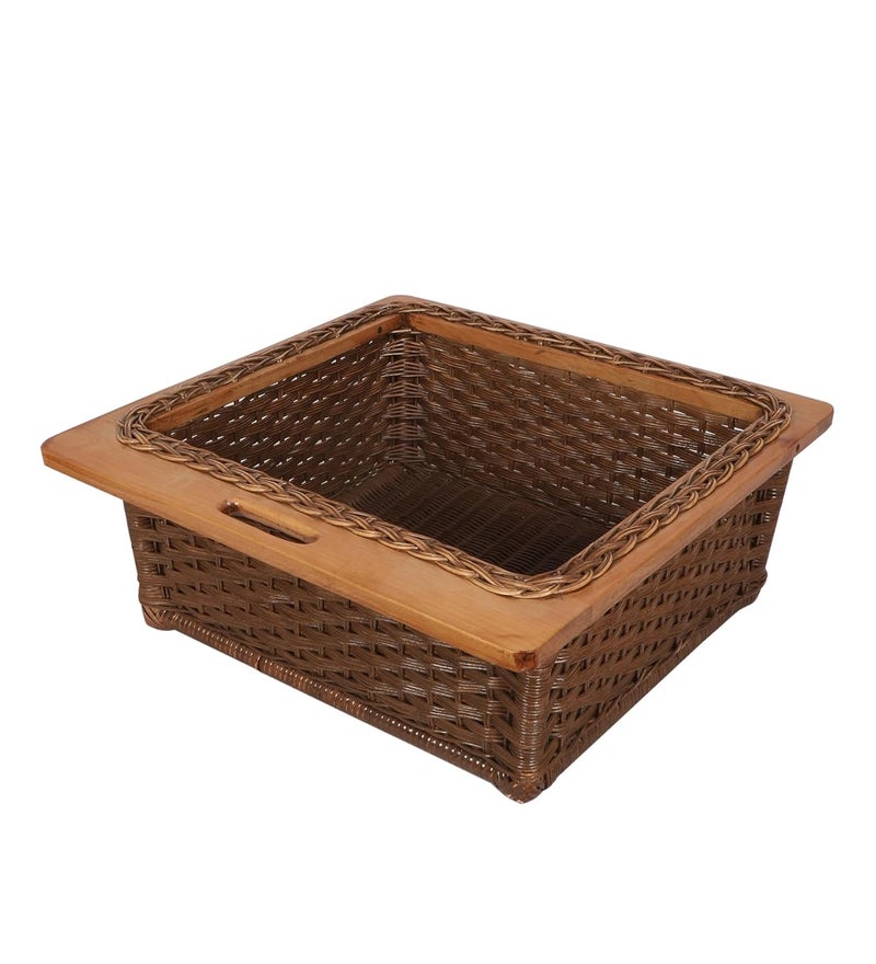 Akway AKWAY Wicker Basket For Modular Kitchen | Pull Out Basket (22.5W x 20L x 8H, Dark Brown)  - Image 1