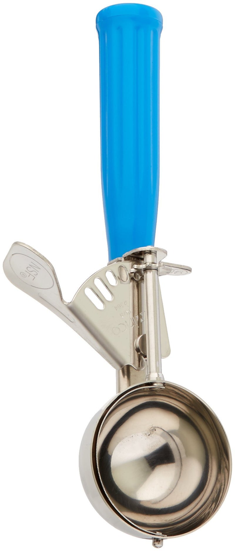 Winco No.16 Ice Cream Disher with Plastic Handle, Size 16, 2 3/4 oz capacity, Blue, Stainess Steel - Image 1
