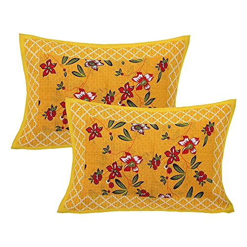 EarlyMart Cotton Comfort 180 TC Rajasthani Jaipuri Traditional Floral Double Bed Bedsheet with 2 Pillow Covers (Double_034, Yellow, King Size) - Image 2