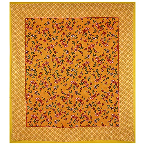 EarlyMart Cotton Comfort 180 TC Rajasthani Jaipuri Traditional Floral Double Bed Bedsheet with 2 Pillow Covers (Double_034, Yellow, King Size) - Image 3