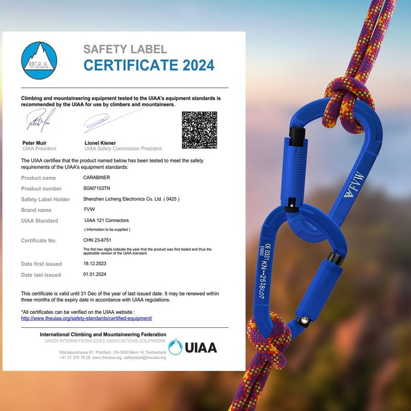 FVW Auto Locking Rock Climbing Carabiner Clips, UIAA Certified Professional 25KN (5620 lbs) Heavy Duty Caribeaners for Rappelling Swing Rescue & Gym etc,Large Carabiners,D-Shaped - Image 2