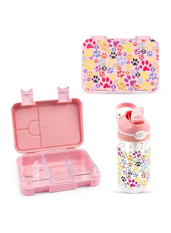 COCOBEE Kids Bento Lunch Box – 6 Compartments, Leakproof, BPA Free, Microwave Safe – Pink +  Tritan Leakproof Water Bottle, 480ml - Image 1