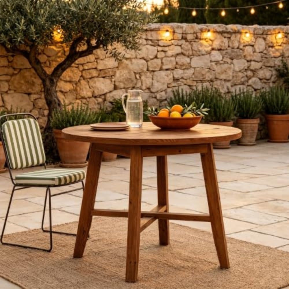 Solid Wood Round Dining Table for 2-4, 80CM Farmhouse Small Kitchen Table for Dining Room, Kitchen, or Small Spaces Brown