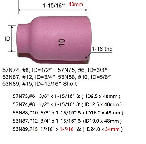 RIVERWELD TIG Large Gas Lens Alumina Nozzle Ceramic Cups 53N88#10 5/8" Orifice Fit SR DB WP 9 17 18 20 25 26 TIG Welding Torch 5pk - Image 3