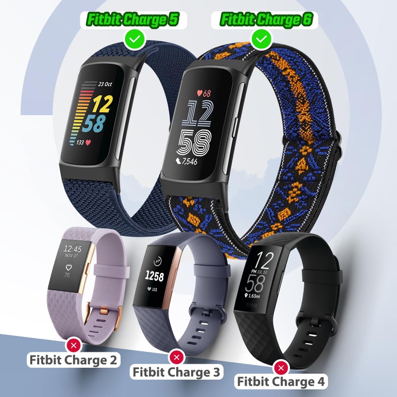 Bcuckood 5 Pack Elastic Nylon Watch Bands Compatible for Fitbit Charge 6/Fitbit Charge 5, Adjustable Breathable Replacement Stretchy Nylon Loop Wristband Sport Strap for Women Men - Image 4