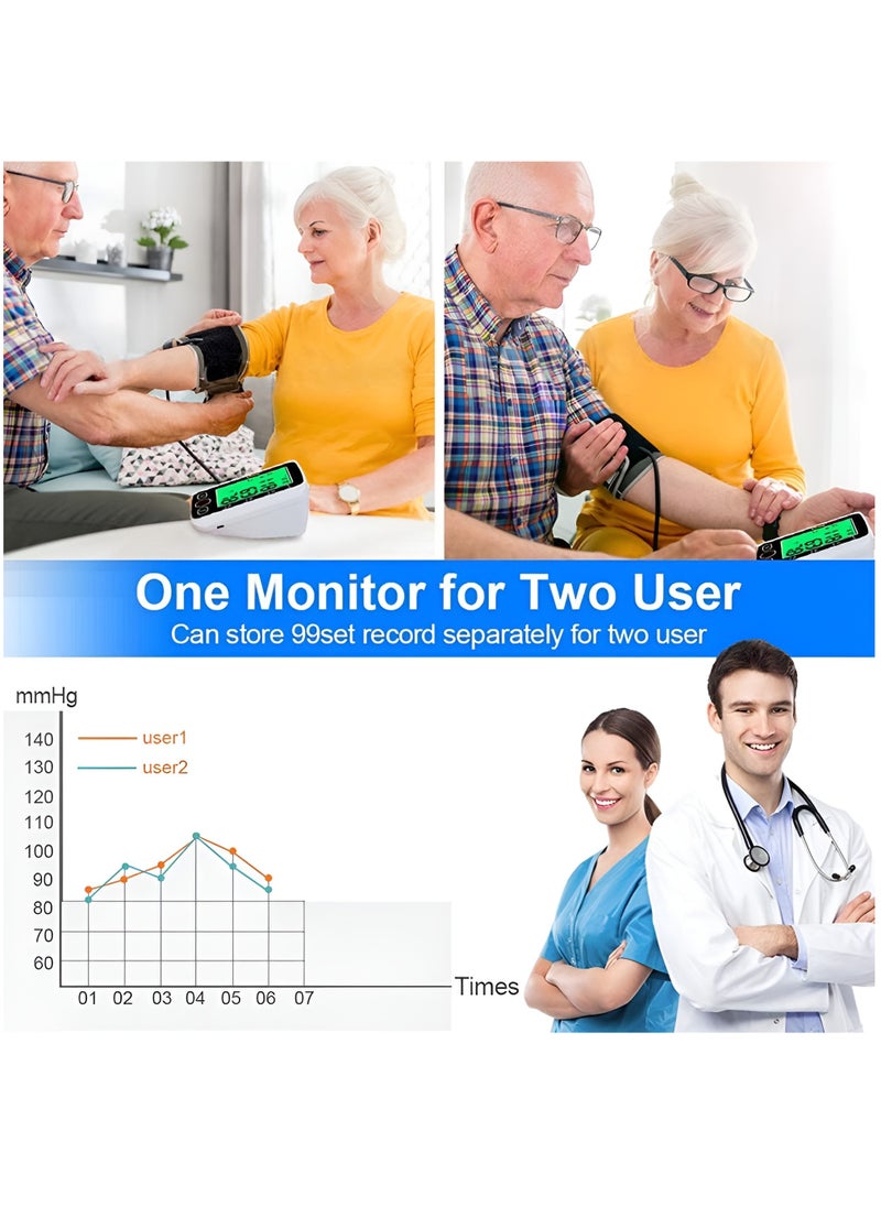 Digital Blood Pressure Monitor Auto Reading Large LCD Display Electronic Blood Pressure Sphygmomanometer with Voice Function Accurate BP Cuff Kit, Cuff 22-36Cm