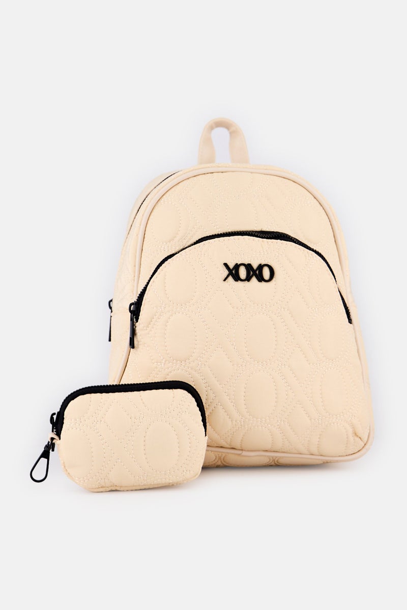 XOXO Women Brand logo Backpack With Coin Purse, Beige  - Image 1