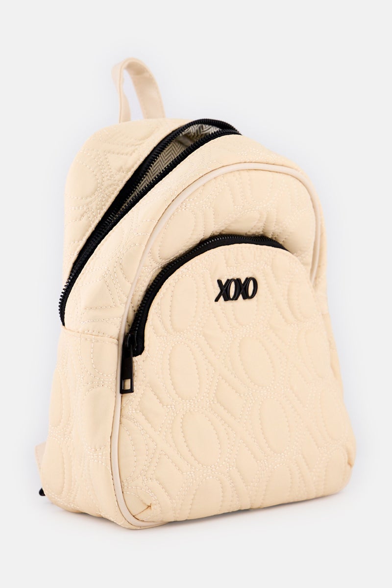 XOXO Women Brand logo Backpack With Coin Purse, Beige - Image 3