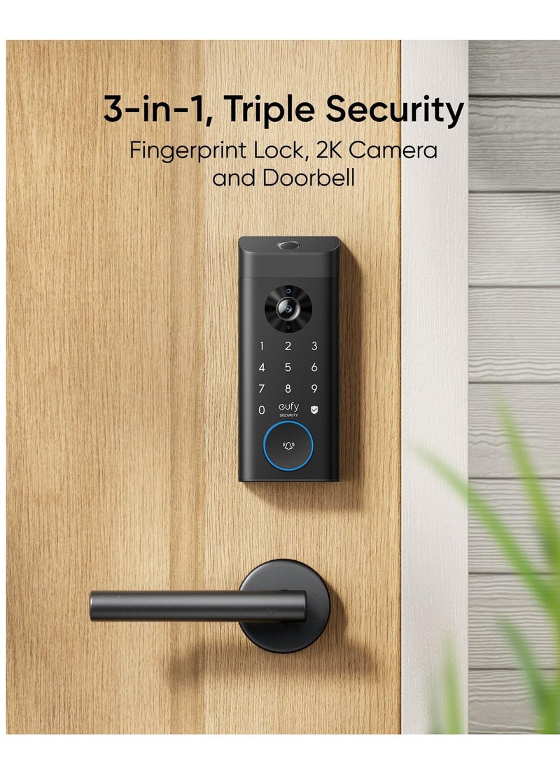 eufy Security Video Smart Lock E330, 3-in-1 Camera+Doorbell+Fingerprint Keyless Entry Door Lock, WiFi Door Lock,App Remote Control,2K HD,Doorbell Camera,No Monthly Fee - Image 2