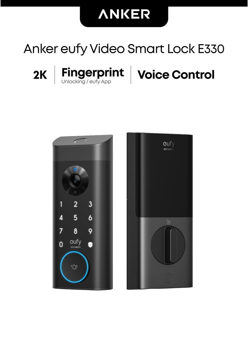 إيوفي قفل الباب الذكي بالفيديو Eufy Security E330، 3 في 1: كاميرا + جرس باب + قفل ببصمة الإصبع بدون مفتاح، قفل باب Wi-Fi، تحكم عن بُعد عبر التطبيق، دقة 2K HD، كاميرا جرس الباب، بدون رسوم شهرية - Image 1