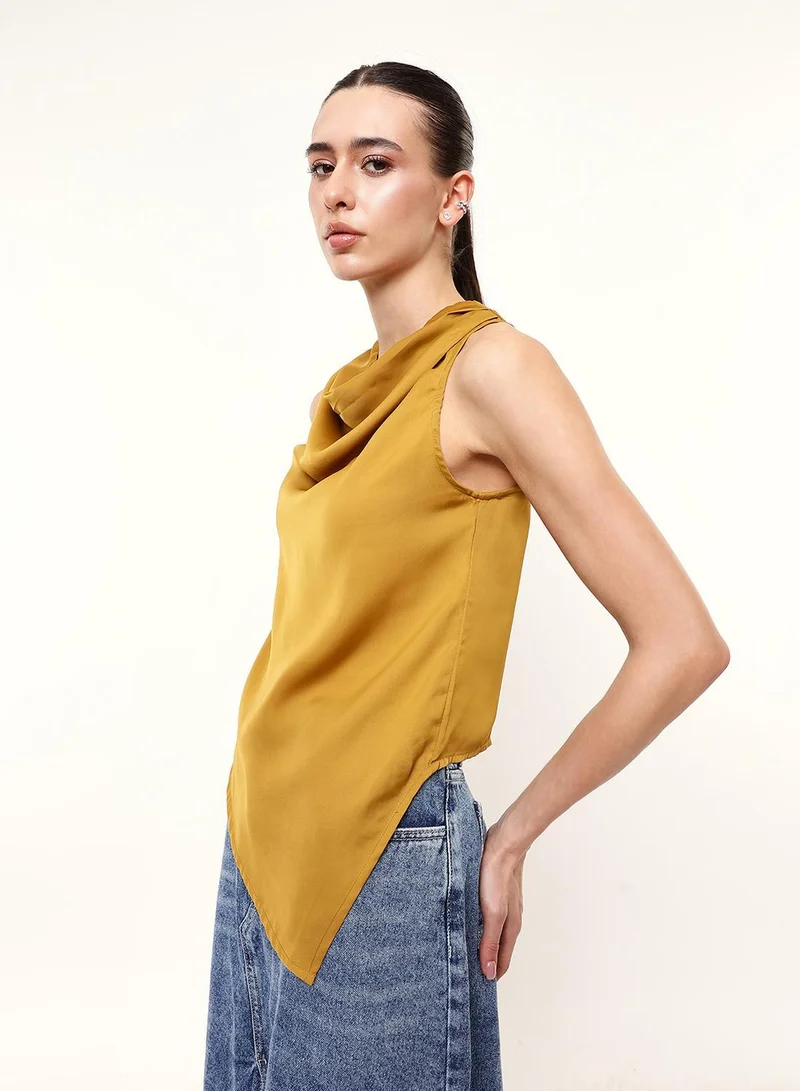 Dennis Lingo  Mustard Satin Solid Print Blouse Regular Fit Tops For Women for Women | Best Price UAE