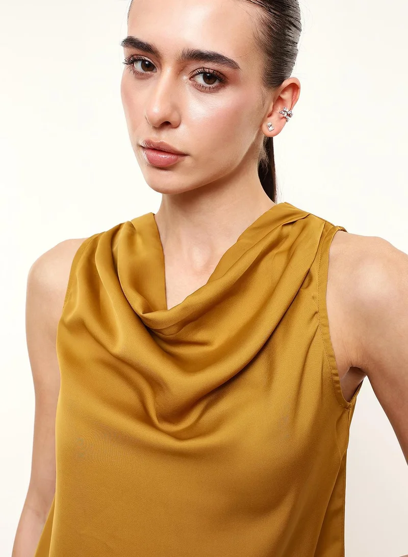Dennis Lingo  Mustard Satin Solid Print Blouse Regular Fit Tops For Women for Women | Best Price UAE