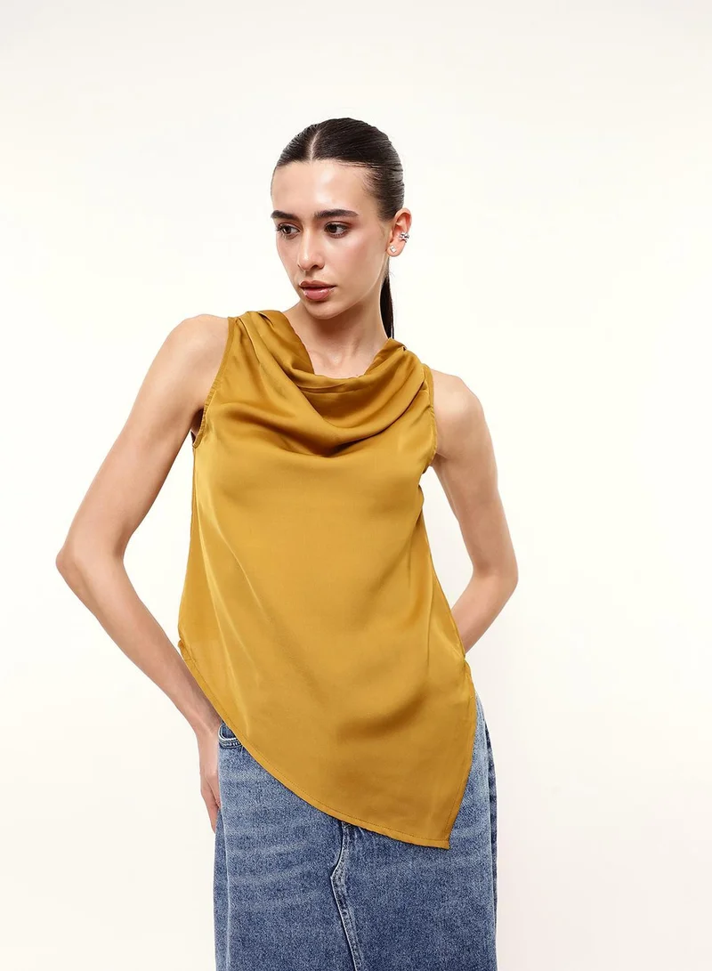 Dennis Lingo  Mustard Satin Solid Print Blouse Regular Fit Tops For Women for Women | Best Price UAE