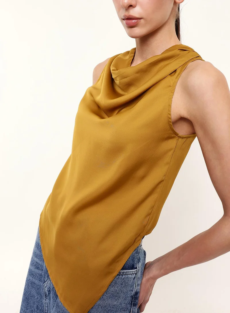 Dennis Lingo  Mustard Satin Solid Print Blouse Regular Fit Tops For Women for Women | Best Price UAE