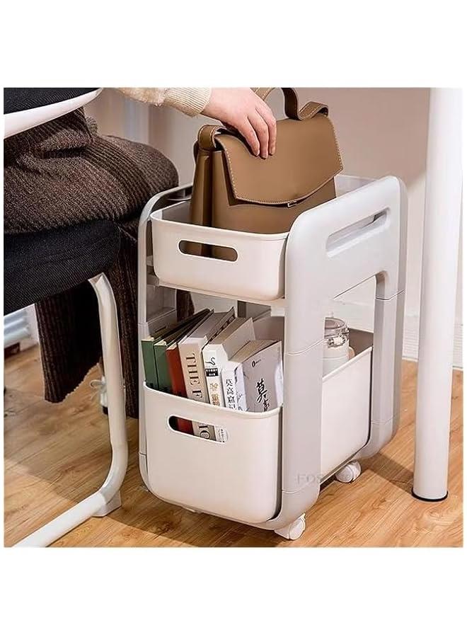 هوكور عربة تخزين بعجلات من 2 طبقات من توشونيكس، ارفف لتنظيم التخزين، عربة تخزين متعددة الوظائف، بكرة حرفية مع عجلات قابلة للقفل، سهلة التجميع للحمام والمطبخ والمكتب 85 × 45 × 35 سم - Image 3