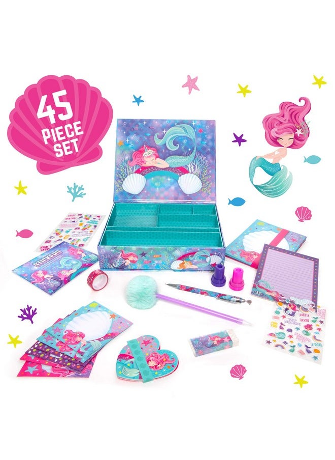 GirlZone - Mermaid Stationary Gift Set For Girls, 45 Piece Letter Writing Kit With Envelopes, Paper, Cards And More, Great Mermaid Gifts For Girls 9-12, Ideal Christmas Gift & Thanksgiving Gift - Image 1