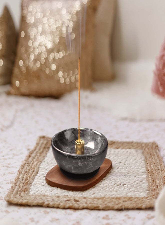 vrupin مبخرة فروبين المصنوعة من الرخام الطبيعي، مبخرة أعواد البخور المصنوعة يدويًا، مثالية للاستخدام في التأمل، ولتدخين البخور، وللزينة. (أسود) - Image 4