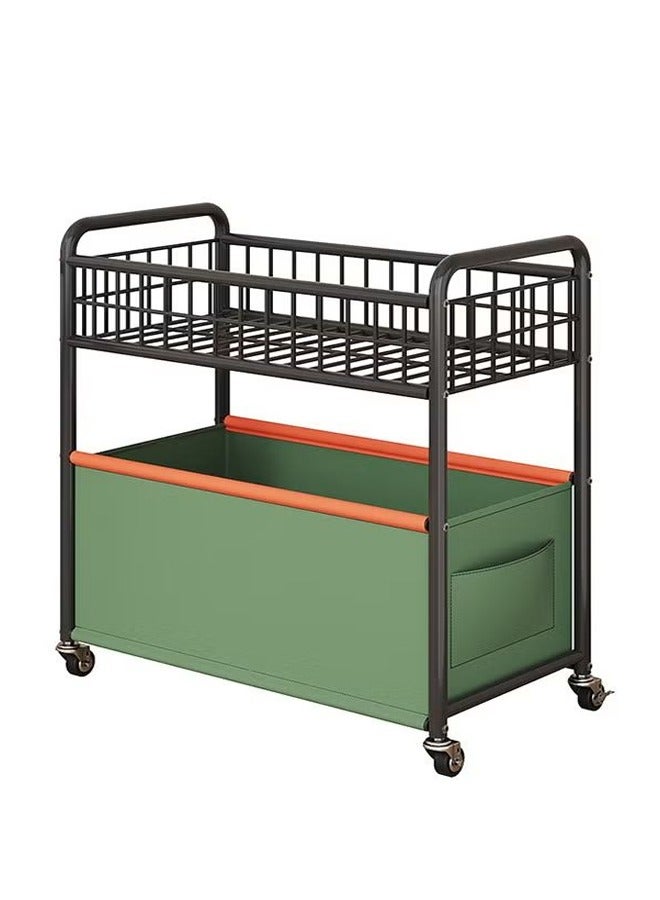 2-ستوري تخزين الرف عربة مع تصاعد السياج ، اللعب ، الكتب ، وجبات خفيفة ، أشتات تخزين مربع ، غرفة نوم غرفة المعيشة ، أربع عجلات سعة كبيرة اتسعت و المنقولة الأخضر الداكن - Image 1