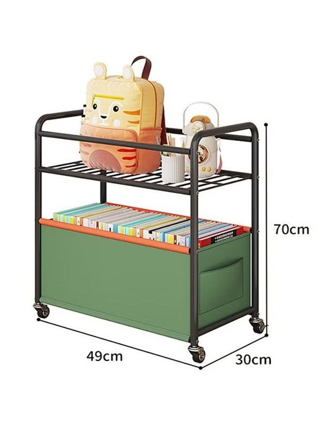 2-ستوري تخزين الرف عربة مع تصاعد السياج ، اللعب ، الكتب ، وجبات خفيفة ، أشتات تخزين مربع ، غرفة نوم غرفة المعيشة ، أربع عجلات سعة كبيرة اتسعت و المنقولة الأخضر الداكن - Image 2