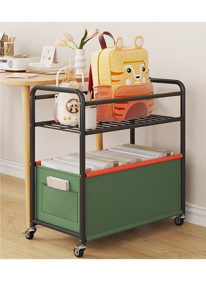 2-ستوري تخزين الرف عربة مع تصاعد السياج ، اللعب ، الكتب ، وجبات خفيفة ، أشتات تخزين مربع ، غرفة نوم غرفة المعيشة ، أربع عجلات سعة كبيرة اتسعت و المنقولة الأخضر الداكن - Image 3