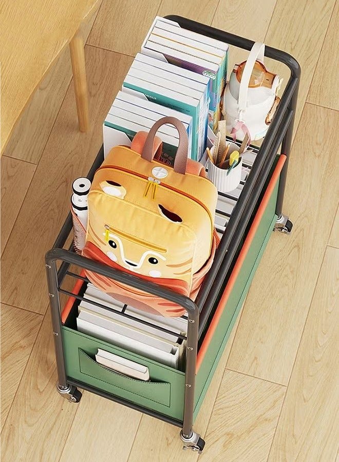 2-ستوري تخزين الرف عربة مع تصاعد السياج ، اللعب ، الكتب ، وجبات خفيفة ، أشتات تخزين مربع ، غرفة نوم غرفة المعيشة ، أربع عجلات سعة كبيرة اتسعت و المنقولة الأخضر الداكن - Image 4