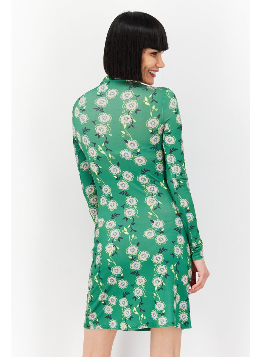 RIVER ISLAND Women Floral Print Sheath Dress, Green  - Image 4