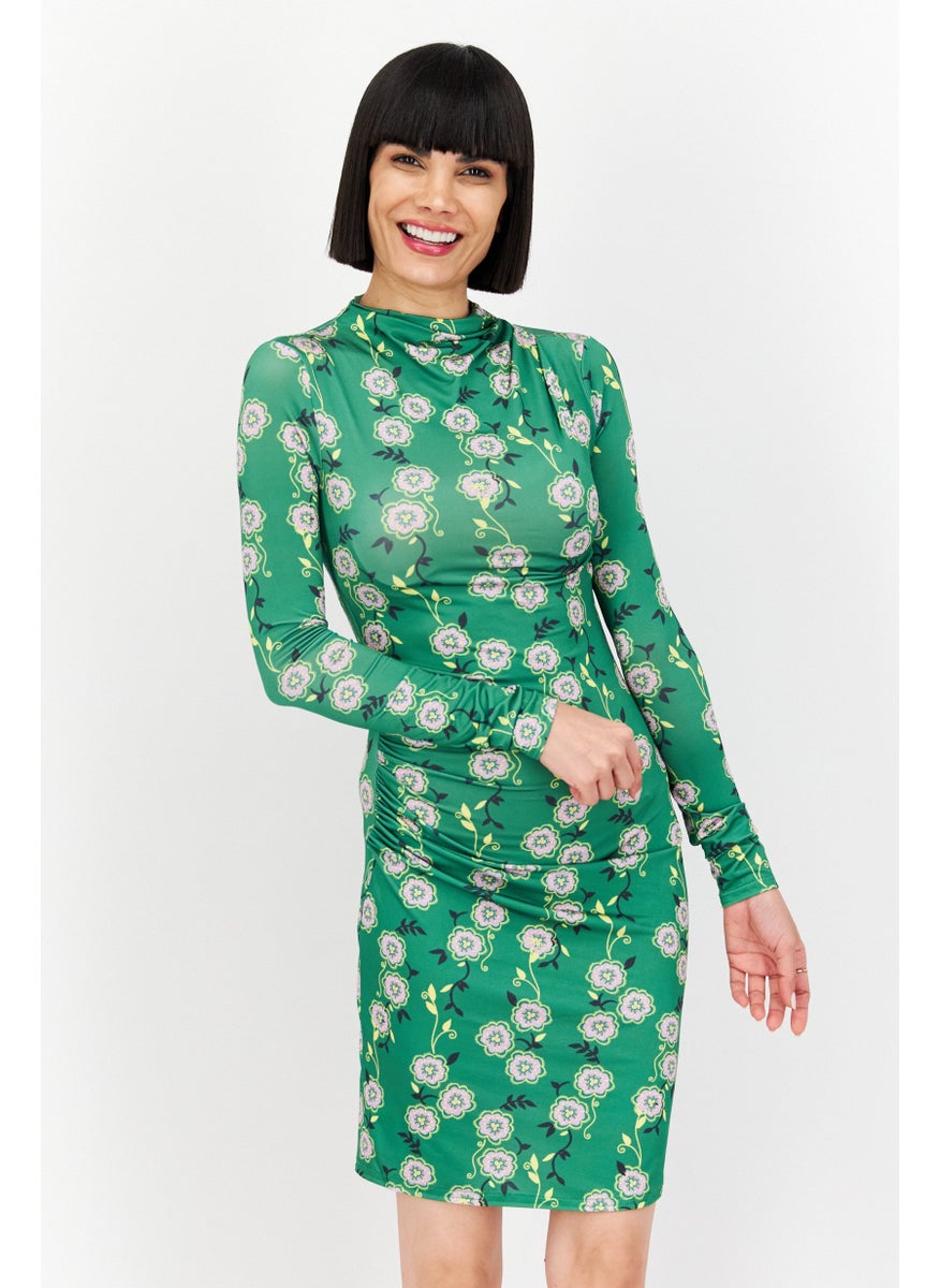 RIVER ISLAND Women Floral Print Sheath Dress, Green  - Image 1
