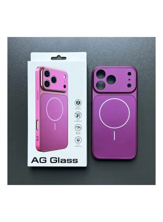 New AG Matte Glass MagSafe Magnetic Phone Case For iPhone, Large View Window Shockproof Hard PC Frame Protective Cover, Anti-Fingerprint Smooth Tempered Glass Back Shell - Image 1