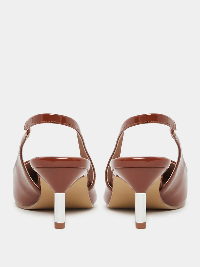 Styli Styli Patent Design Pointed Toe Slingback Heel Shoes