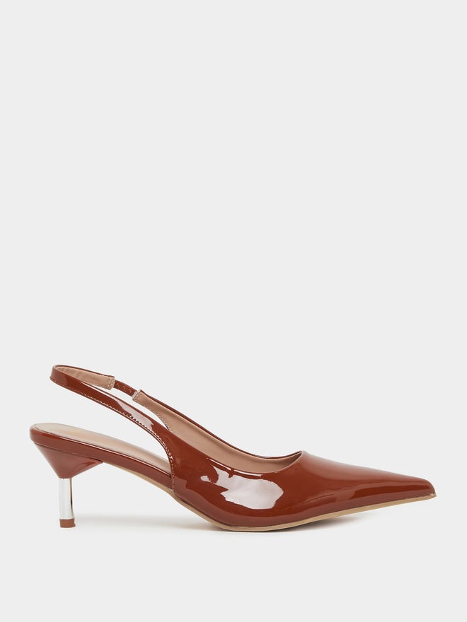 Styli Styli Patent Design Pointed Toe Slingback Heel Shoes  - Image 1