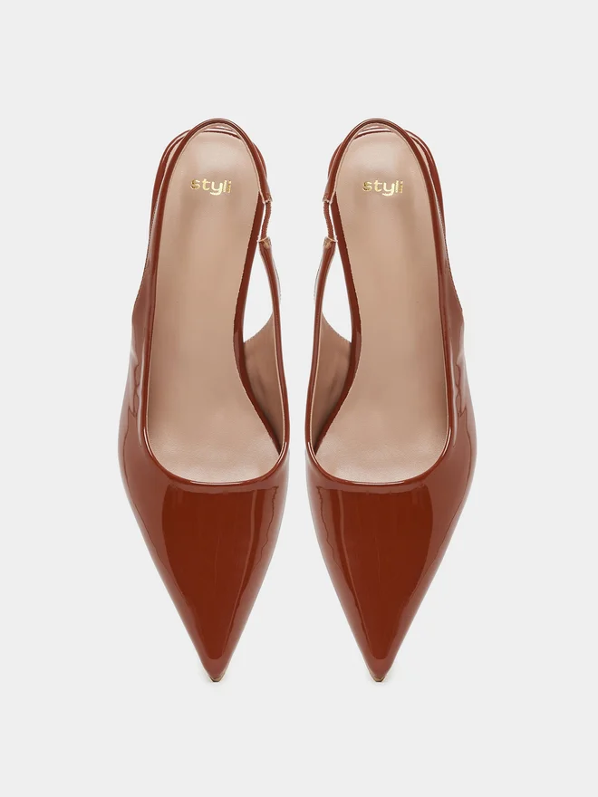 Styli Styli Patent Design Pointed Toe Slingback Heel Shoes