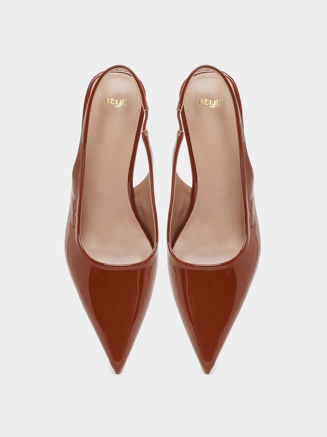 Styli Styli Patent Design Pointed Toe Slingback Heel Shoes  - Image 4