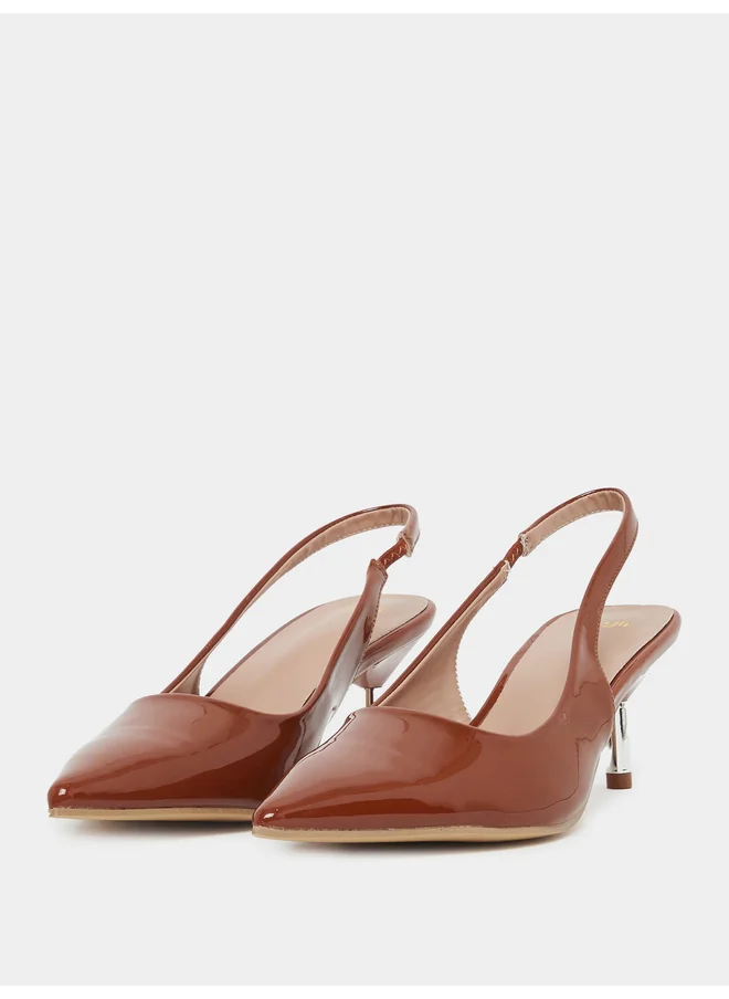 ستايلي Styli Patent Design Pointed Toe Slingback Heel Shoes