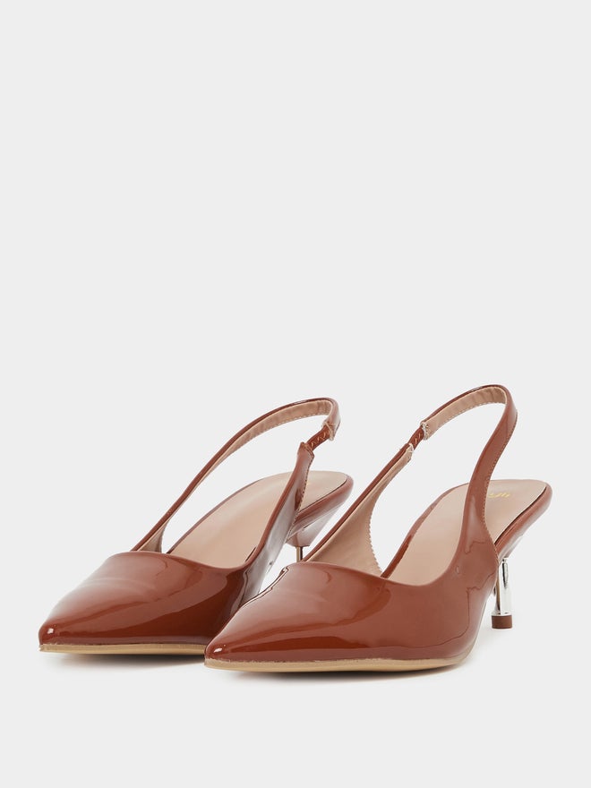 Styli Styli Patent Design Pointed Toe Slingback Heel Shoes  - Image 2